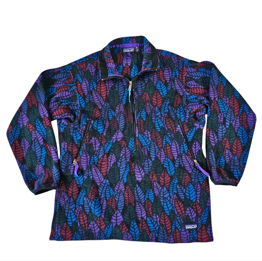 Vintage Patagonia Leaf Pattern Fleece Pullover 90s Y2K